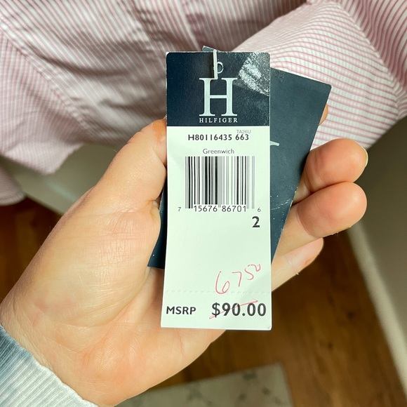 NWT Hilfiger 100% Cotton Light Pink Stripe Button Down Shirt - Picture 4 of 9